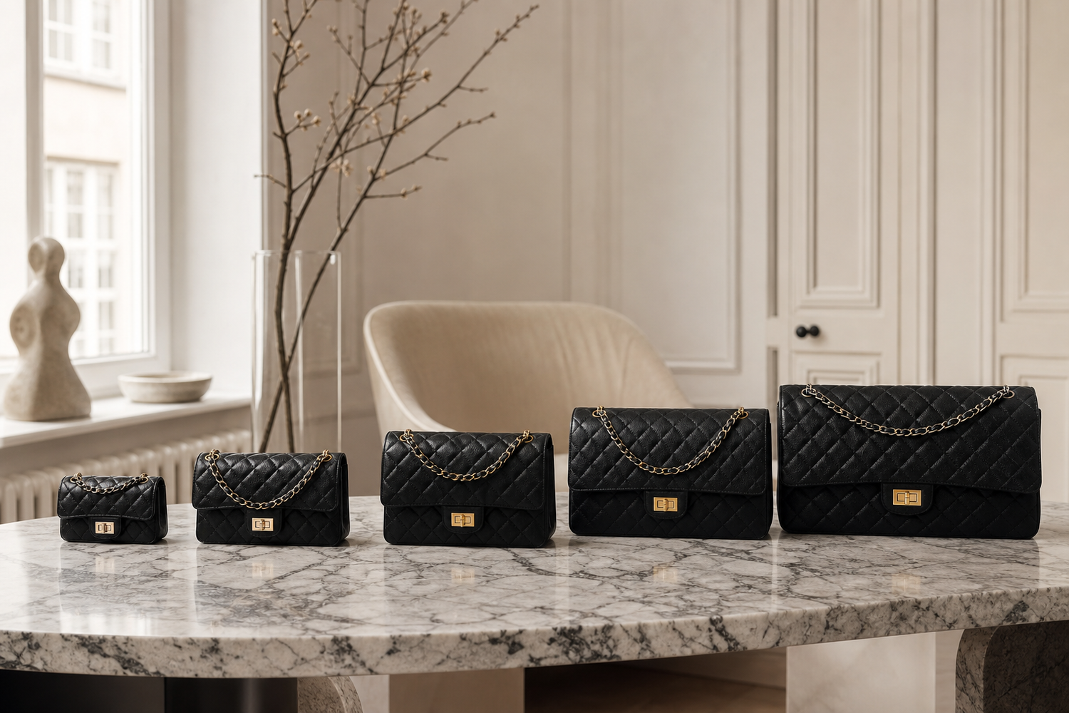 Chanel Classic Flap Størrelsesguide (2026): Mini vs Small vs Medium vs Jumbo vs Maxi