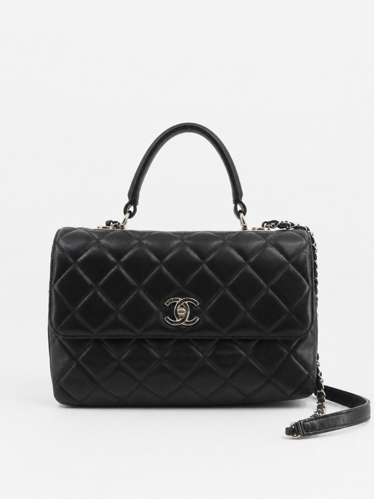 Chanel Top Handle Flap Bag Black Leather
