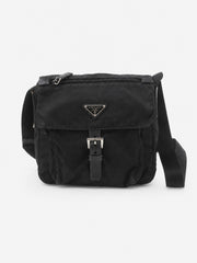 Prada Single Buckle Messenger Black Soft nylon